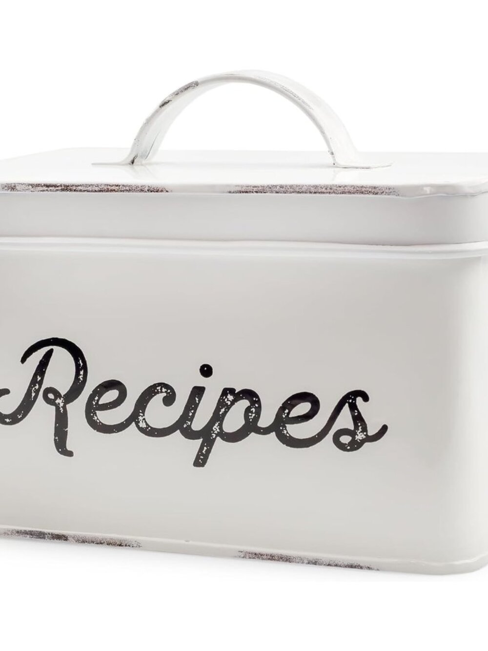 Rustic White Recipe Box; Enamel Farmhouse Recipe Holder and Organizer for 4 x 6
